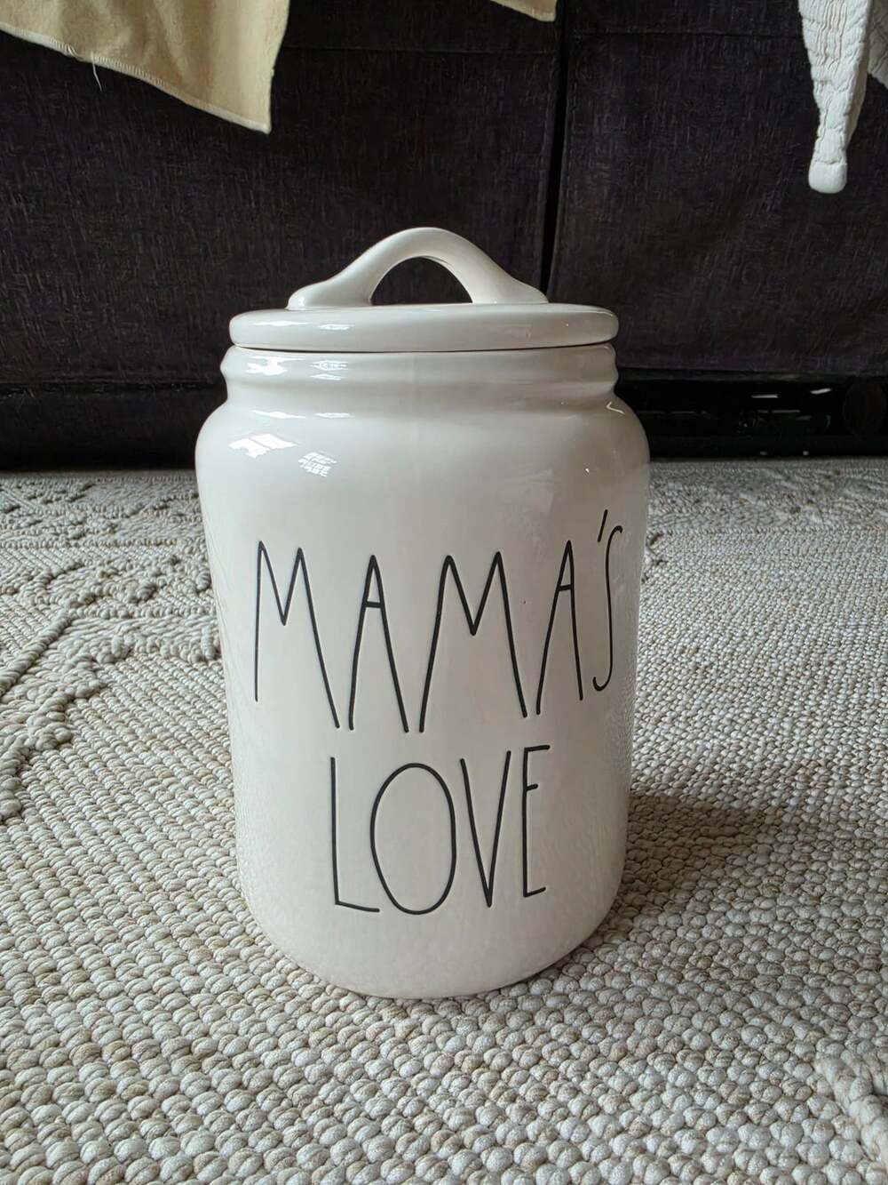 Rae Dunn Mama's Love Ceramic White Canister With Lid